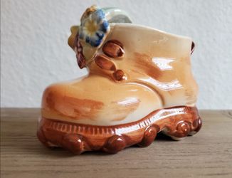 Vintage Porcelain Mountain Boot with Flowers Planter or Vase