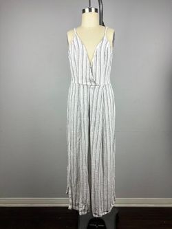 Blue Life Striped Linen Rayon Jumpsuit Wide Leg Open Back Size S