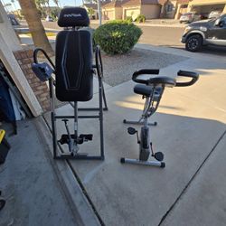 Inversion Table And Small Cycling Exercise Bike 