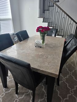 Marble dining table and chairs