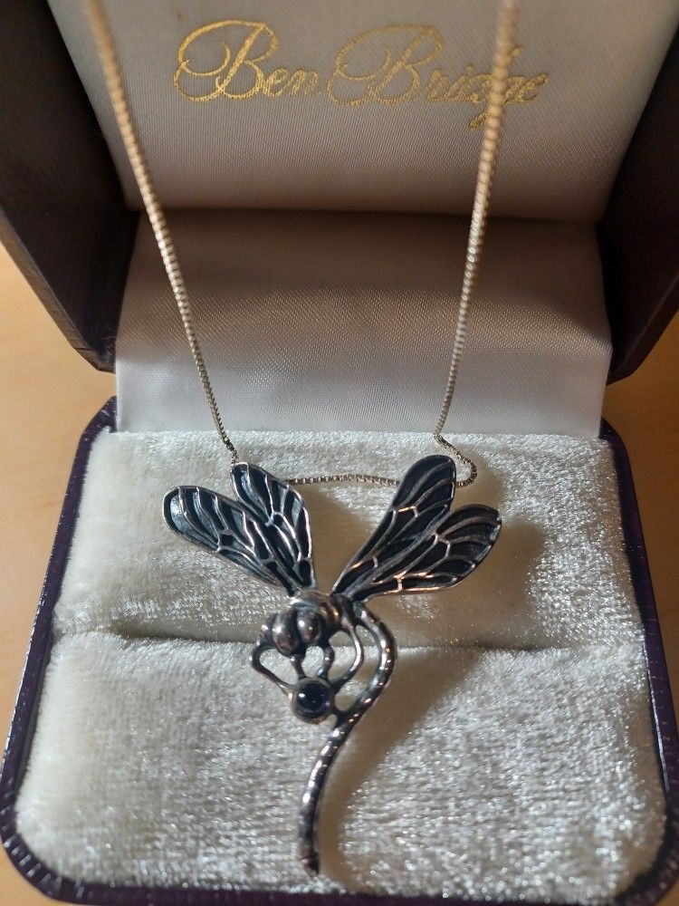 Dragonfly Sterling Silver Necklace With Black Onyx