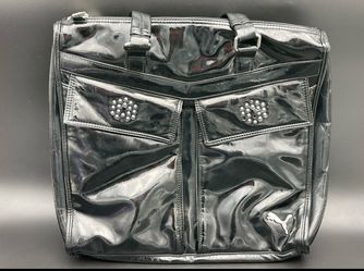 Puma Women Golf Large Black Patent Faux Leather Shoulder Bag 15" x 14" x 5" USED