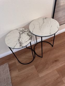 Set of 2 Marble-Top Round Side Tables