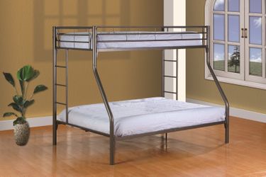 Twin over full metal bunk bed with mattresses
