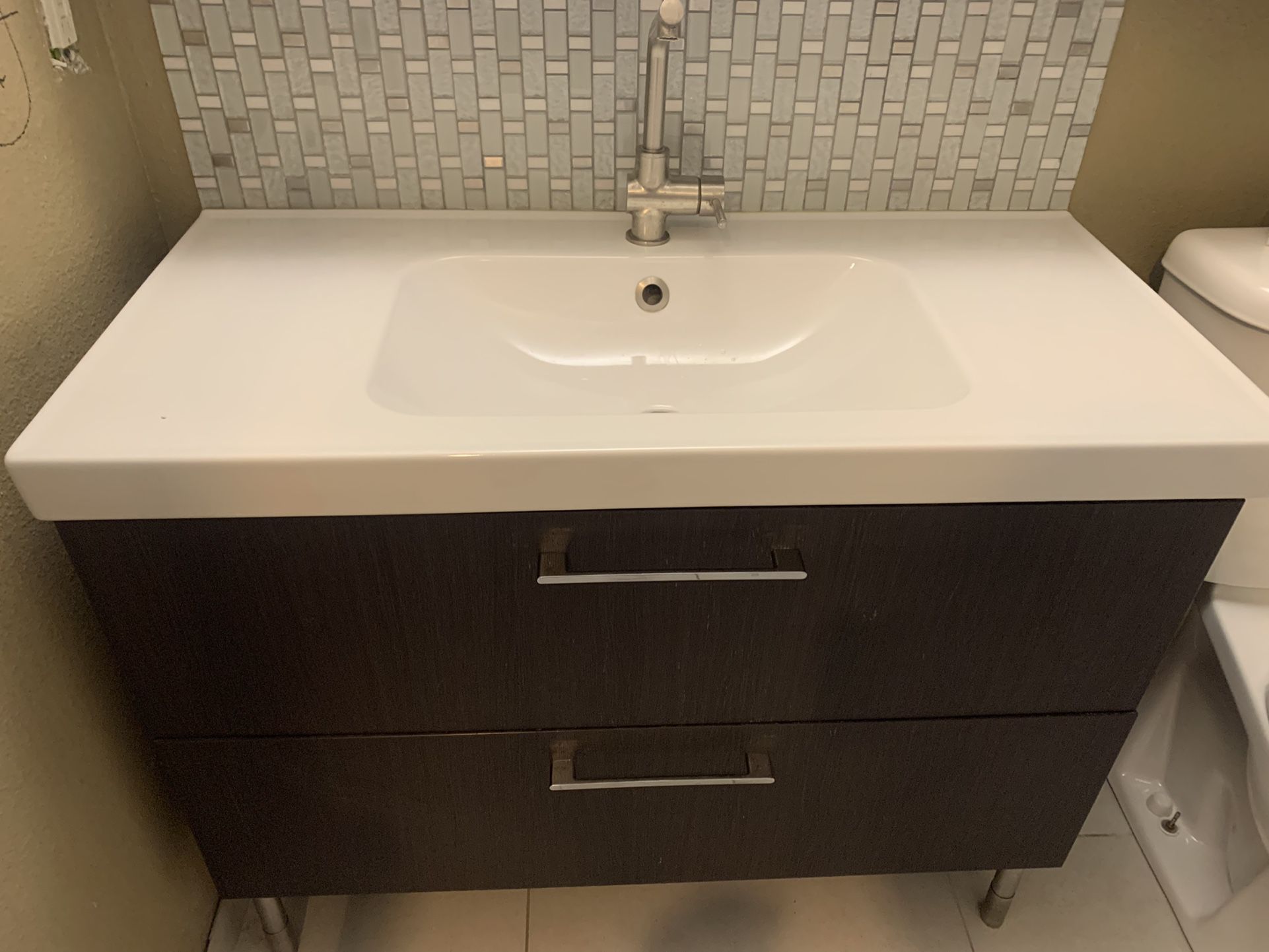 Modern Vanity, Ceramic Top, Faucet Glass Medicine Cabinet And Storage  