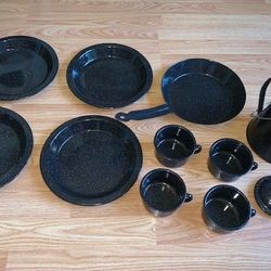 Outdoor enamelware set, camping cook set 10 piece