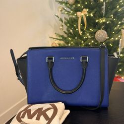 New Michael Kors Blue & Black Leather Satchel 