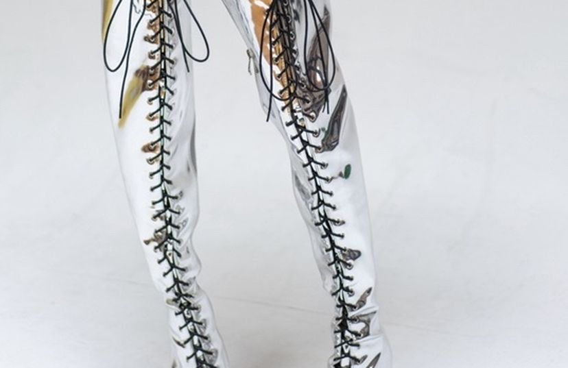 Silver Metallic Thigh High Boots