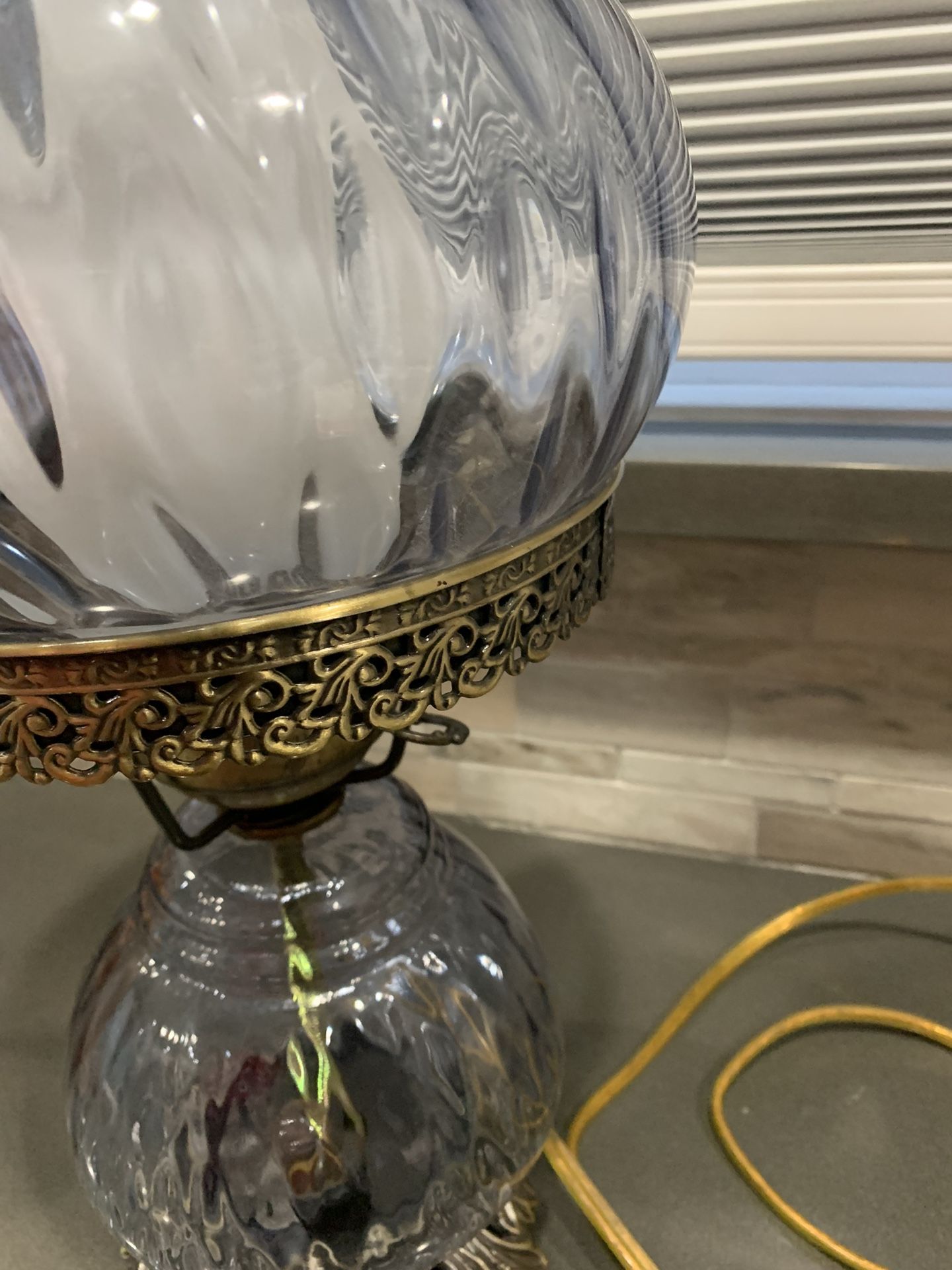 Light Blue Hurricane Lamp. 2 Way Switch.