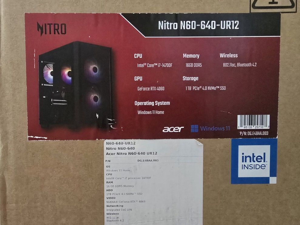Gaming Computer RTX 4060 Intel Core i7-14700F 16gb DDR5 ram