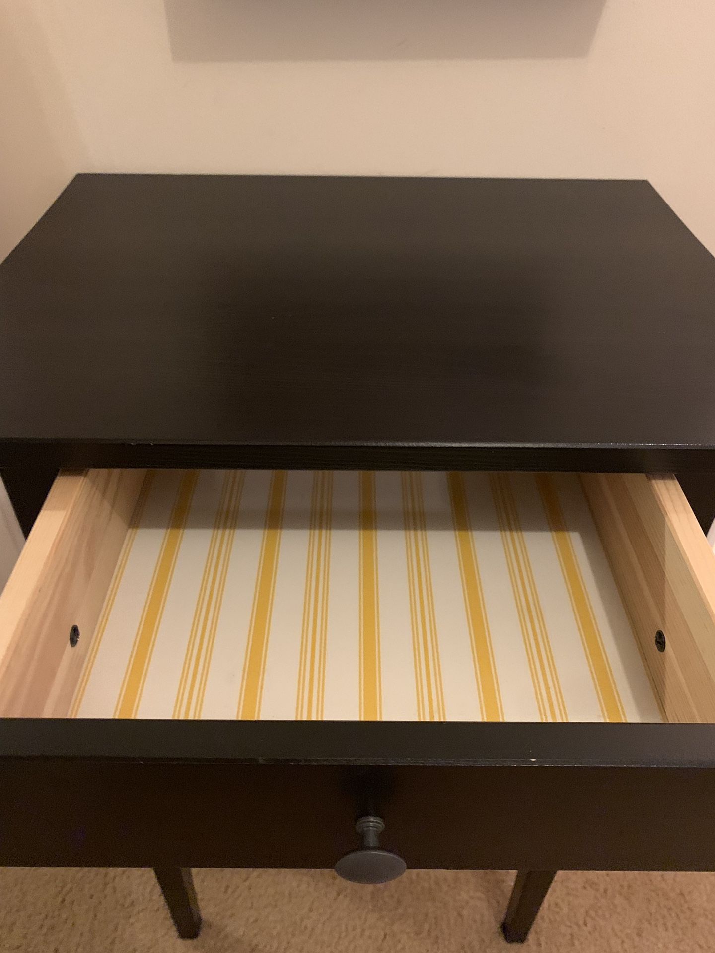 Two dark brown black IKEA nightstands/ side tables with drawers