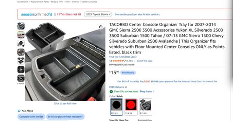 TACORBO Center Console Organizer Tray for 2007-2014 GMC Sierra 2 Accessories Yukon XL Silverado 2 Suburban 1500 Tahoe / 07-13 GMC Sier