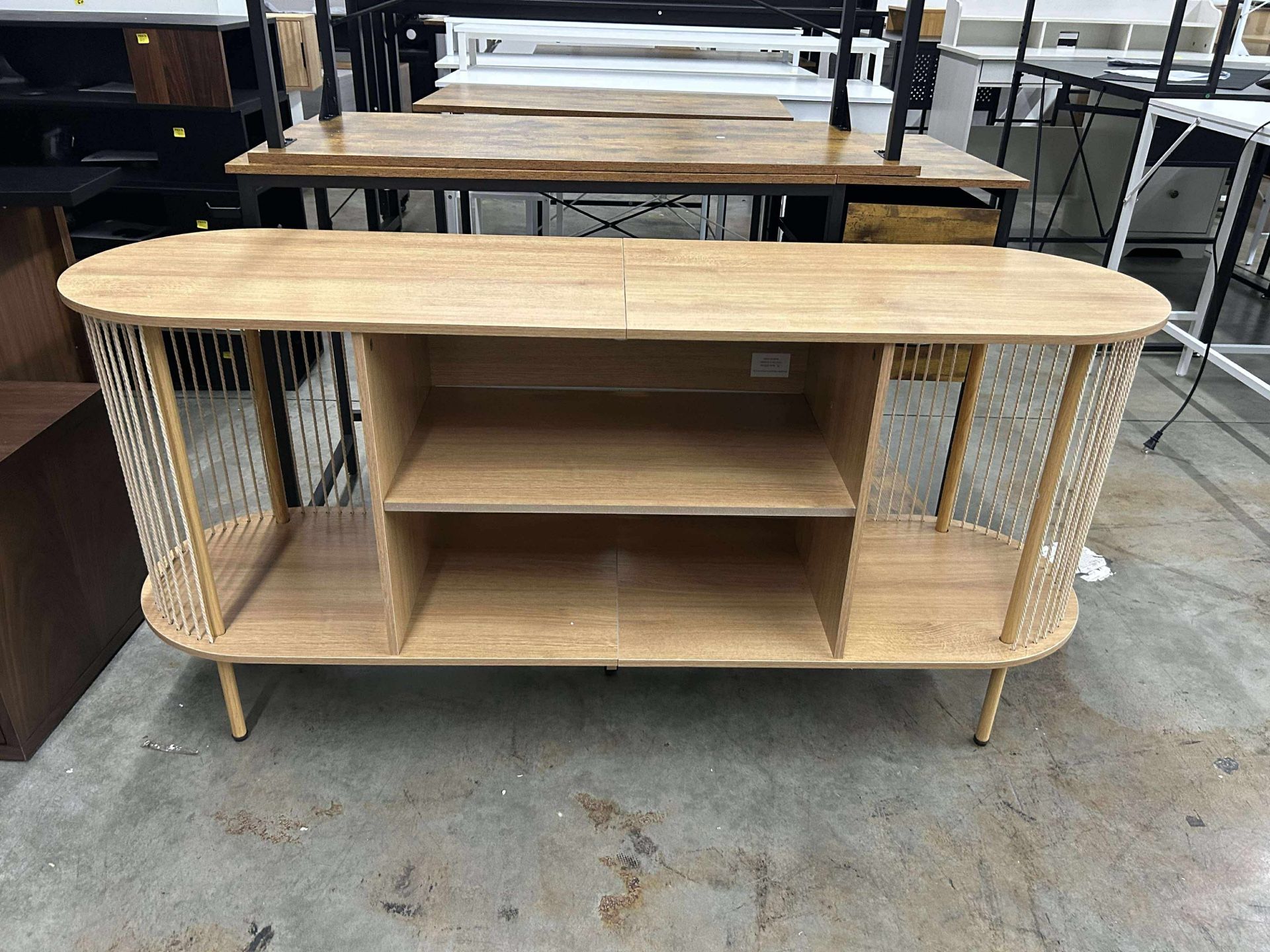 Oval Boho TV Console with Hand-woven Ropes, Mid-Century Modern TV Stand for up to 60"