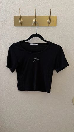 One Pick Black Crop Top with Bow Detail