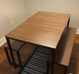 Zines Louis 48 Inch Black Metal Frame Dining Table with Benches / 3 Piece Dining Set