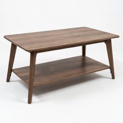 VASAGLE Coffee Table 2-Tier Center w/ Storage Tapered Legs - Mahogany