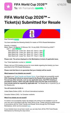 4 FIFA World Cup 2026 Third Place Match Tickets – Miami
