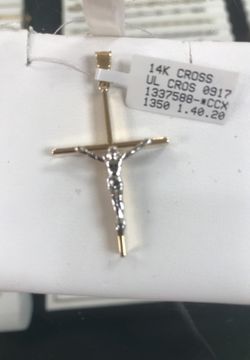 14K Two Tone Yellow/White Gold Cross