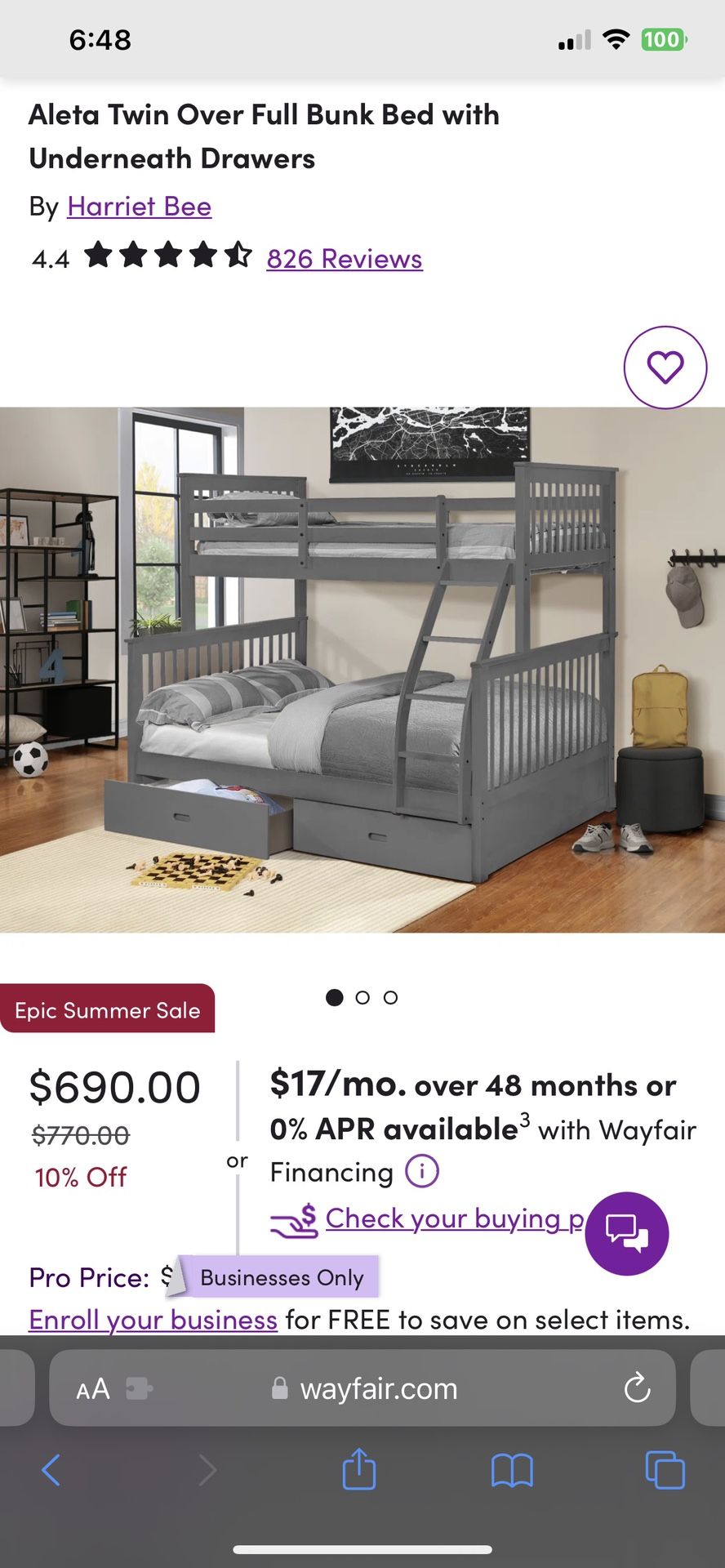 Twin/Full Bunk bed With Storage