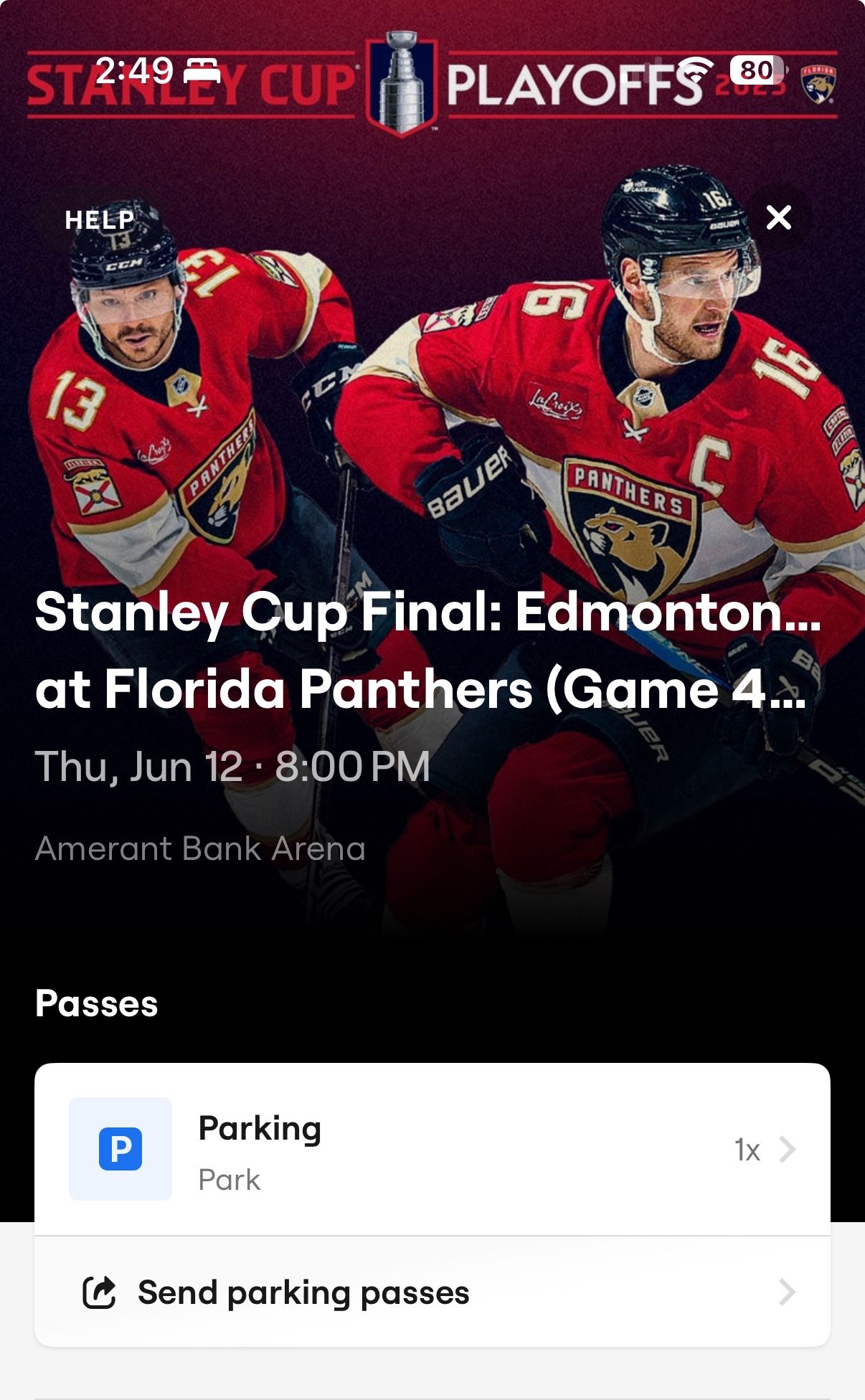 Panthers Parking Pass Game 4