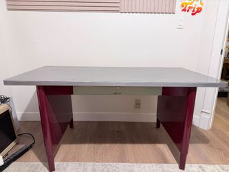 Vintage McDowell & Craig Metal Tanker Desk — Gray & Burgundy