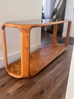 Vintage Oak and Glass Console Table