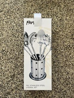 Parini 7 Piece Stainless Steel Kitchen Utensil Set with Holder, New in Box