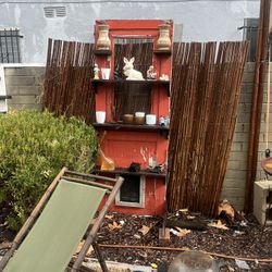 Architectural Salvage Vintage Oak Door Garden Shelf – Handmade – 78” Statement Piece with Original Pet Door  ⸻  DESCRIPTION  One-of-a-kind architectur