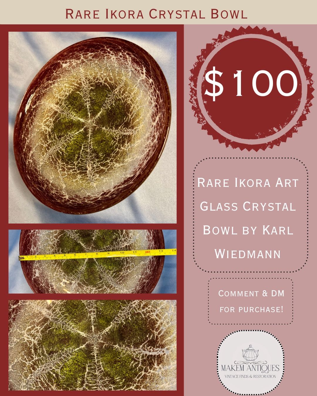 RARE Ikora Art Glass Crystal Bowl By Karl Weidmann