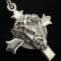 Sterling Silver Jesus Head Cross Pendant