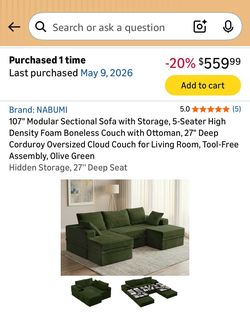 UNOPENED boneless couch w/ storage