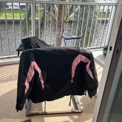 Woman’s Motorcycle Jacket, Pink, And Black Medium Size