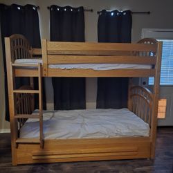 Twin Bunk Beds With Storage Drawer And Mattresses 