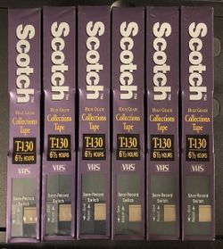 6 New VHS Tapes: Scotch T-130 High Grade Collections Tape (still in original plastic wrap)