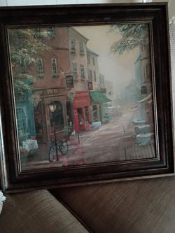 Framed European Street Scene Wall Art