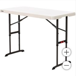 Lifetime Adjustable Height Table, 48"W x 24"D x 24-34"H, Almond, used