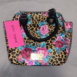 Vintage Betsey Johnson Leopard & Pink Roses Satchel