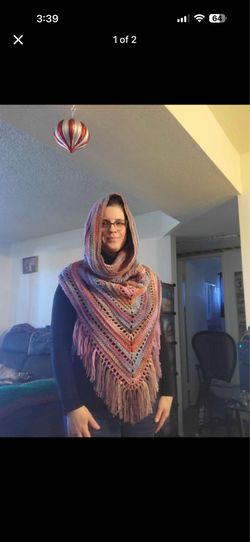 Handmade Crocheted Hooded Shawl with Fringe