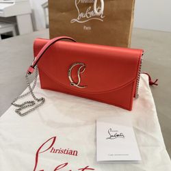 Christian Louboutin Red Leather Chain Crossbody Wallet