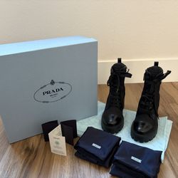Prada Milano Re-Nylon and leather booties! Size 35.5! Basically brand new I wore them one time for a few hours and realized they were too small, and p