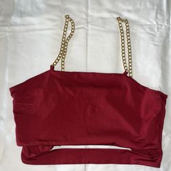 Burgundy Chain Strap Crop Top 
