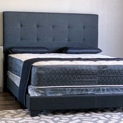 Brand New King Size Dark Grey Linen Bed Frame With New Mattress/Fast Delivery