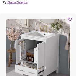 NEW Bathroom Vanity w/ Ceramic Sink – 2 Doors + Drawer – Modern White (Wayfair Ebern Designs) 