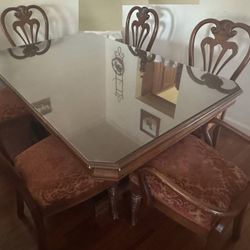 Cherry Dining Table -Glass Top & 6 Chairs