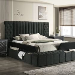 Charcoal Queen Bed Frame w/ Storage On The Sides 
