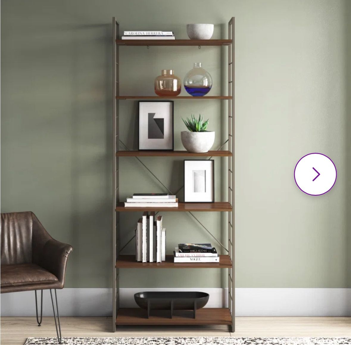 71″ Industrial Metal & Wood 6‑Tier Bookcase / Ladder Shelf – Like New - EASY pickup