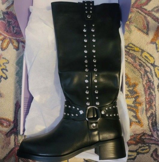 NEW BLACK STUDDED MOTO BOOTS