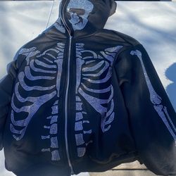 Large Skeleton Zip Up Hoodie With Gems