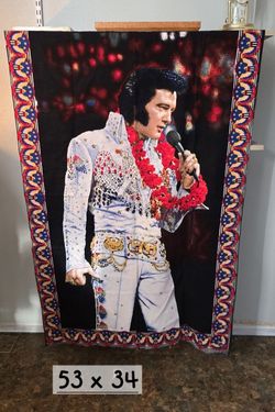 Vintage 1985 Elvis Presley Aloha Hawaii Velvet Wall Tapestry ATC New York