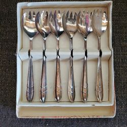 Vintage Set Of 6 Sheffield EPNS England  Pastry Forks Original Box